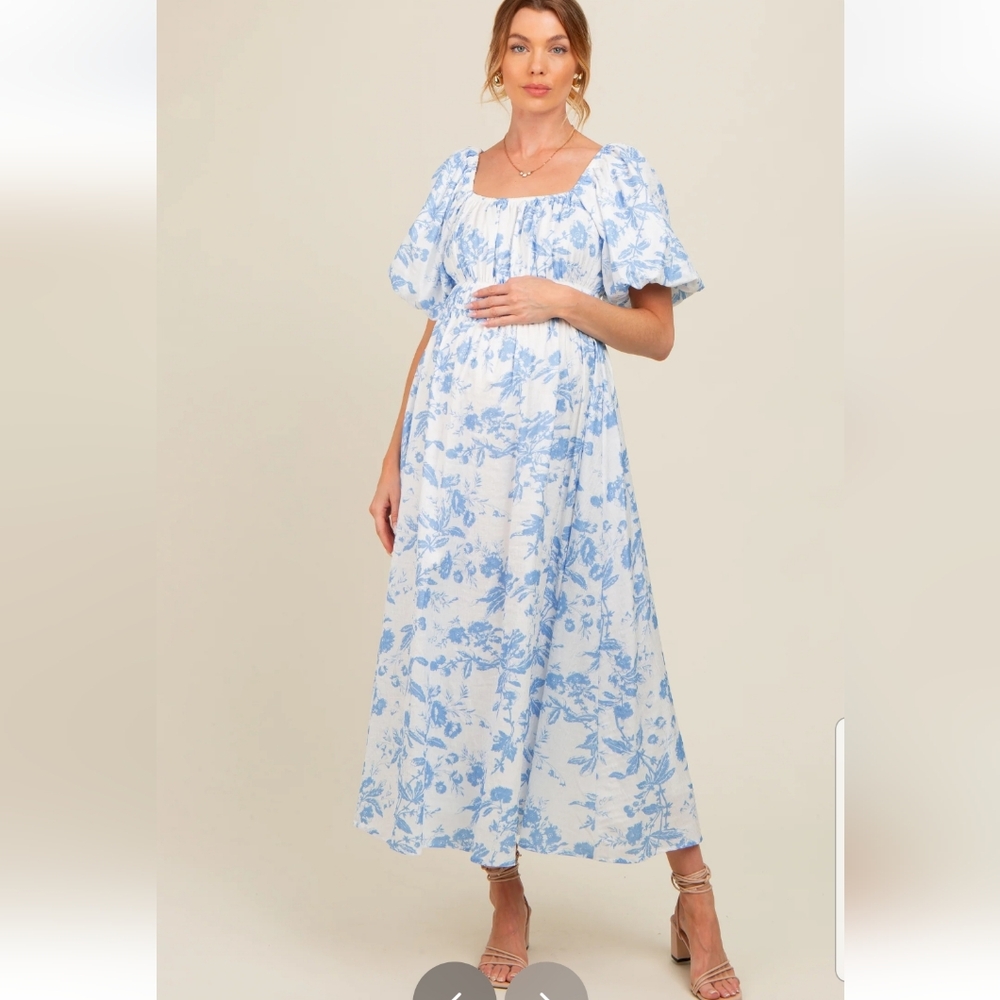 Floral Blue Maternity Dress